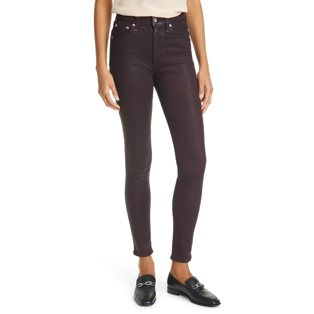 Rag & Bone, 29, Nina high-rise ankle skinny, coated wine